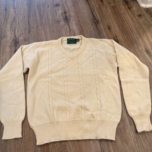 Vintage Maine Bay Cable Knit Wool Sweater Men’s XL Cream Preppy Academia FLAW